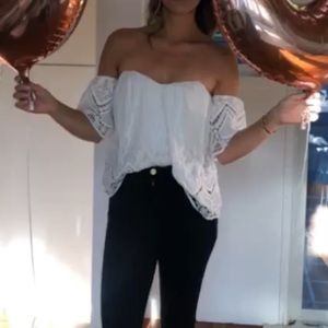 Revolve - Off Shoulder/Shoulder Cuff Lace White Top
